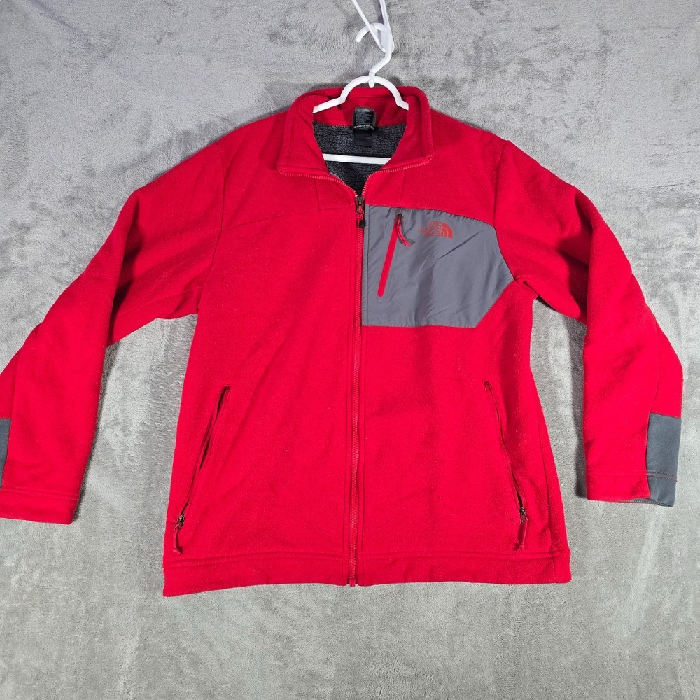 The North Face Fleece‎ Jacket Full Zip Pockets Red Gray Accents Mens Large